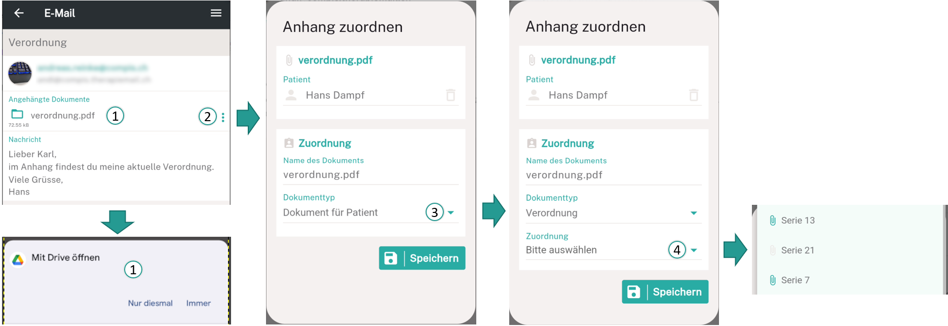 Anhänge öffnen oder zuordnen