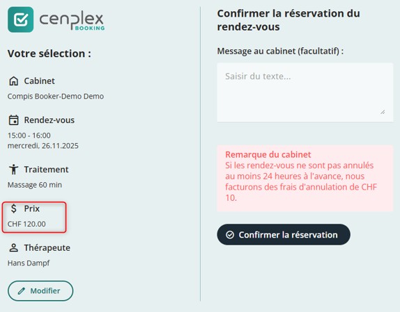 Indication du prix