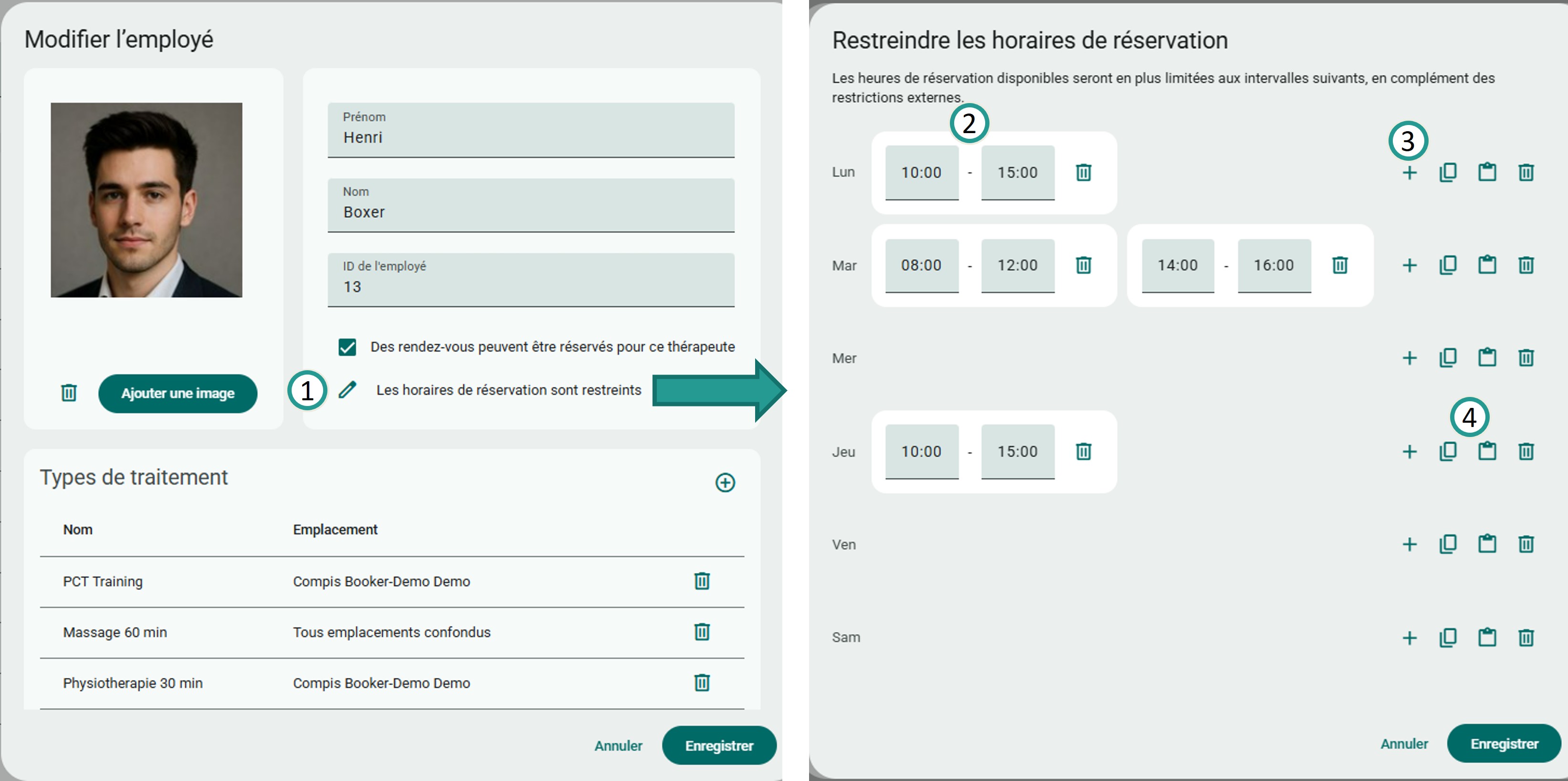 Restreindre les horaires de réservation
