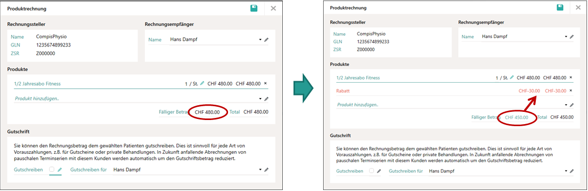 Abrechnungsumme anpassen