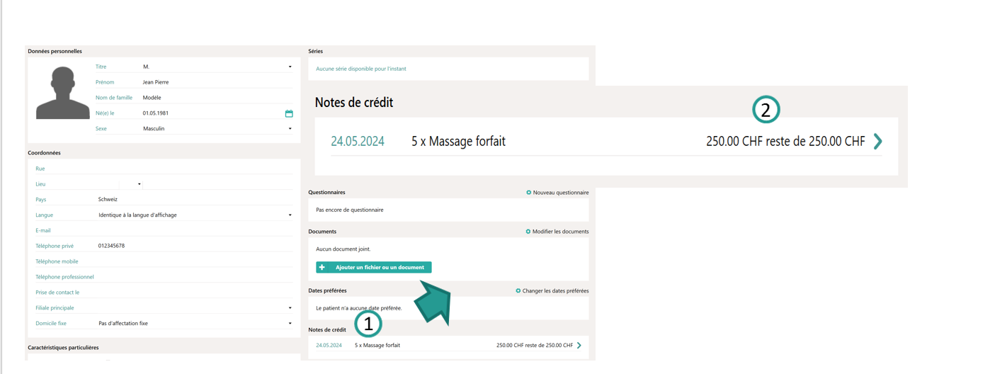 Note de cr&eacute;dit patient