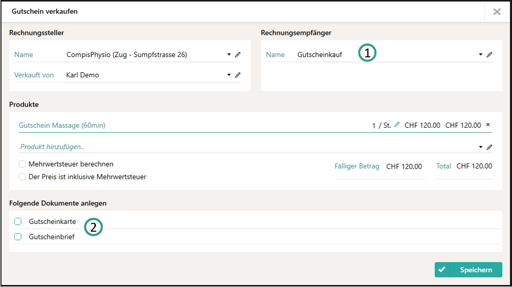 Gutschein anlegen