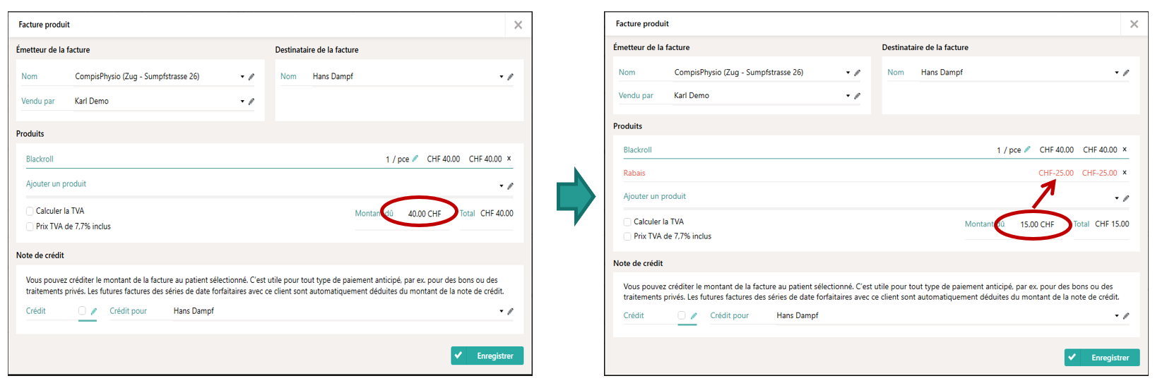 Adapter la somme de la facture