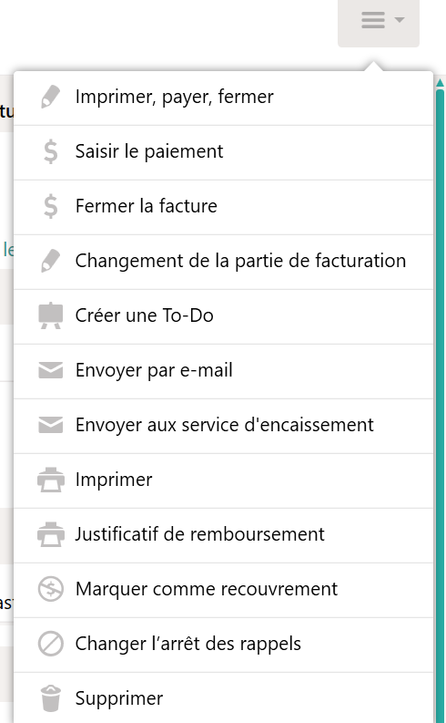 Menu dans l'en-tête