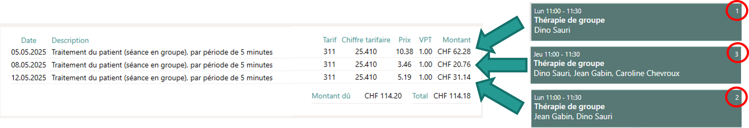 Exemple de facture de s&eacute;ance en groupe