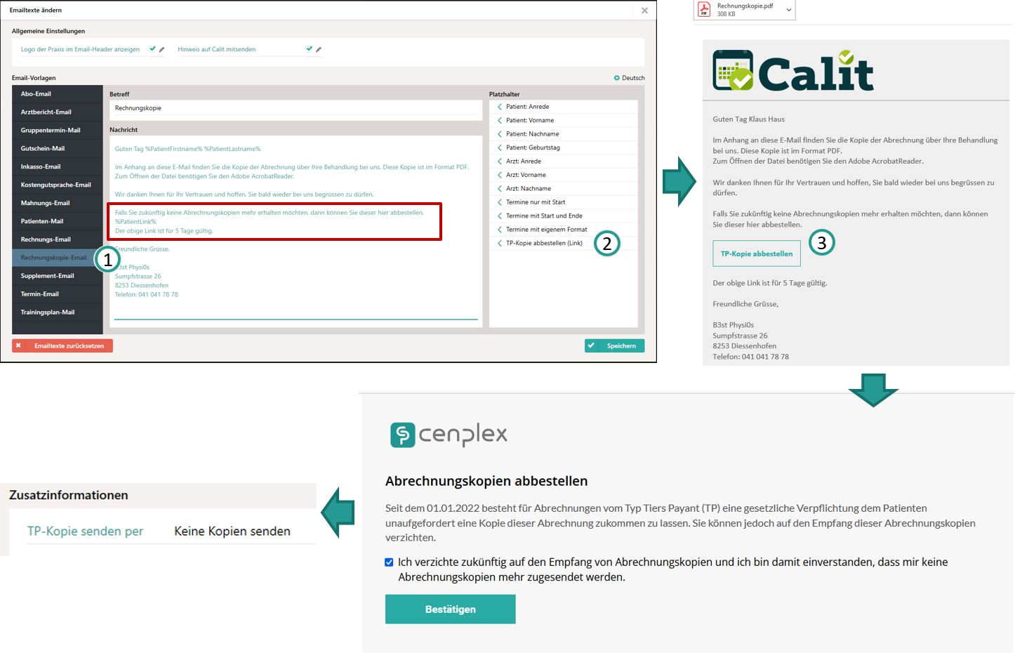 Mod&egrave;le de texte avec lien pour le patient