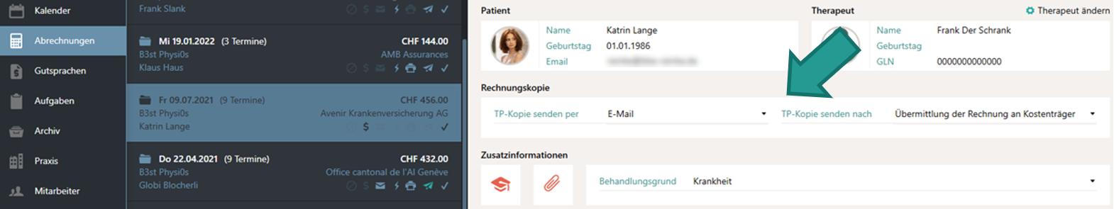 TP-Kopie in Abrechnung