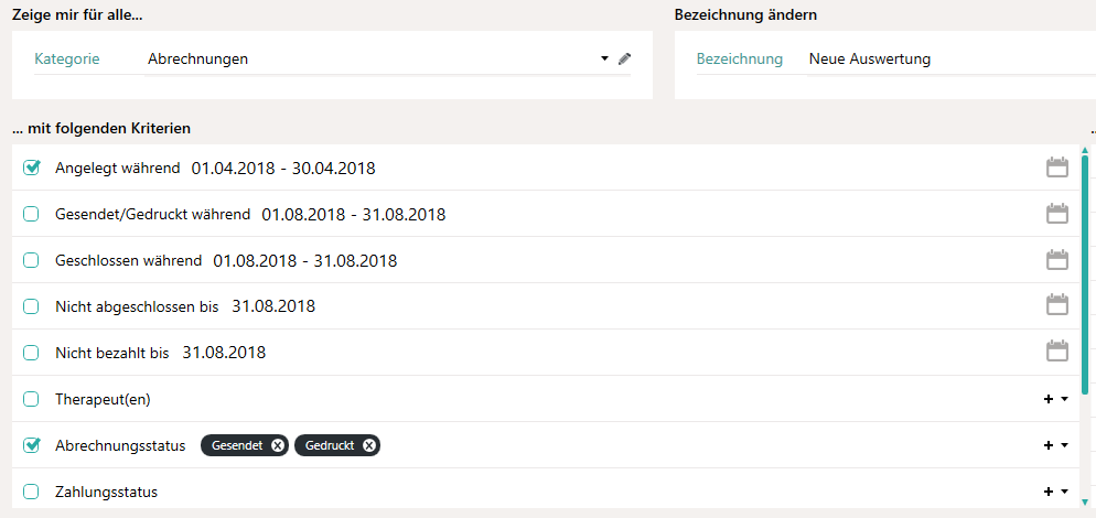 Filtereinstellungen