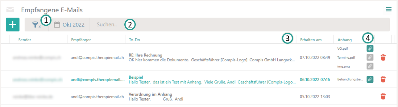 Empfangene E-Mails