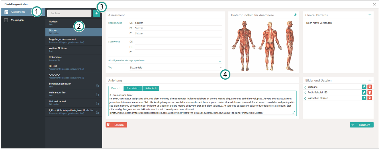 Assessmentvorlagen verwalten
