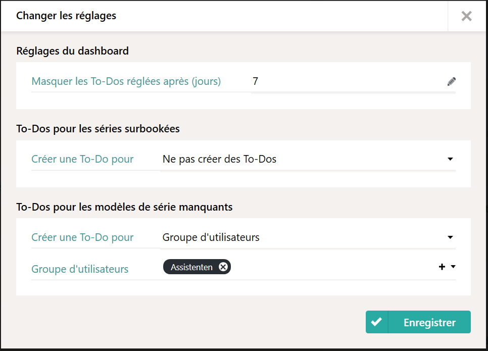 R&eacute;glage du Dashboard
