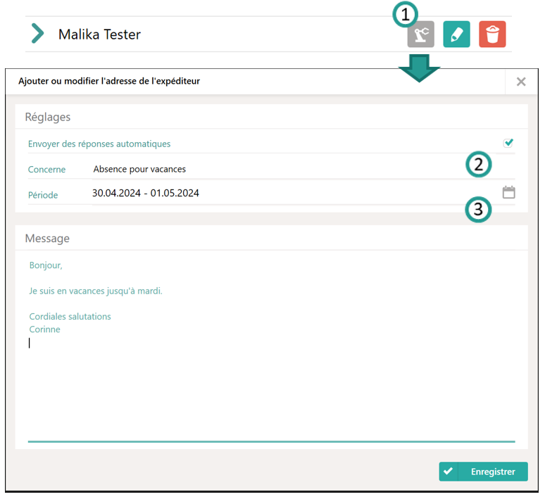 Configurer le message d'absence