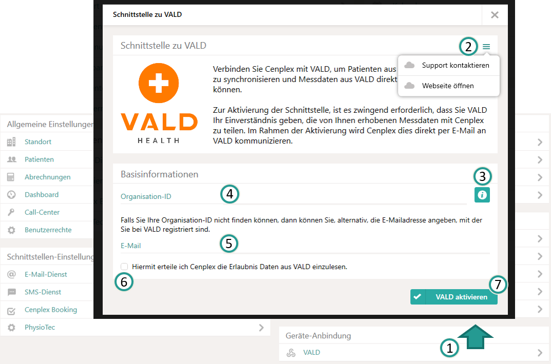 VALD-Schnittstelle aktivieren