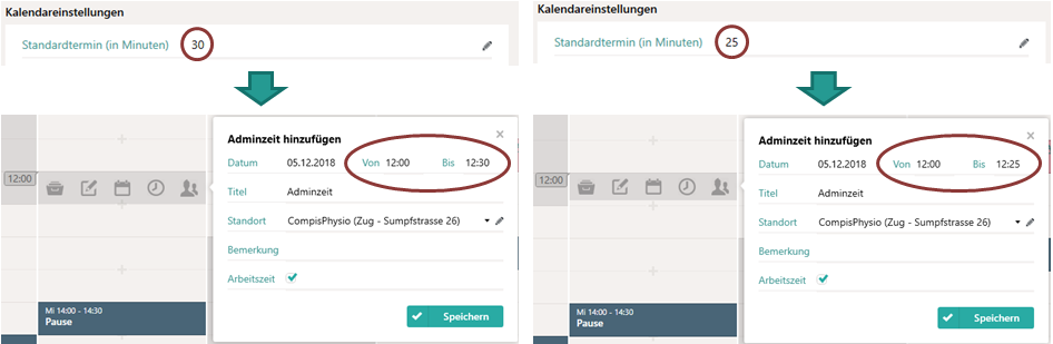 Standardtermin-Dauer