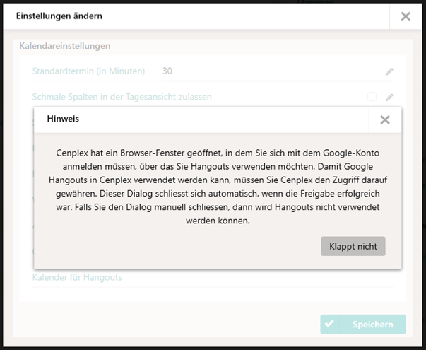 Dialogfenster Hangouts