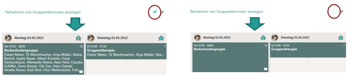 Teilnehmer in Gruppenterminen anzeigen lassen