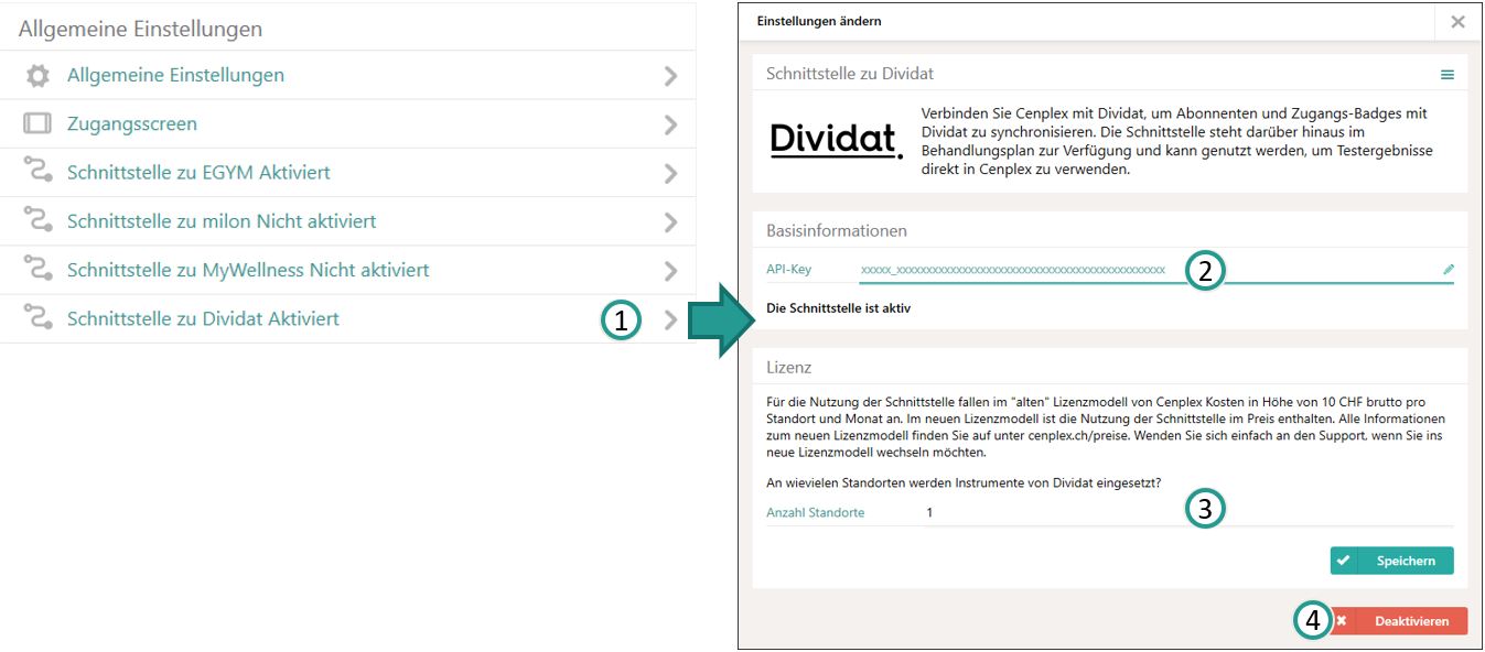 Die Dividat-Schnittstelle aktivieren