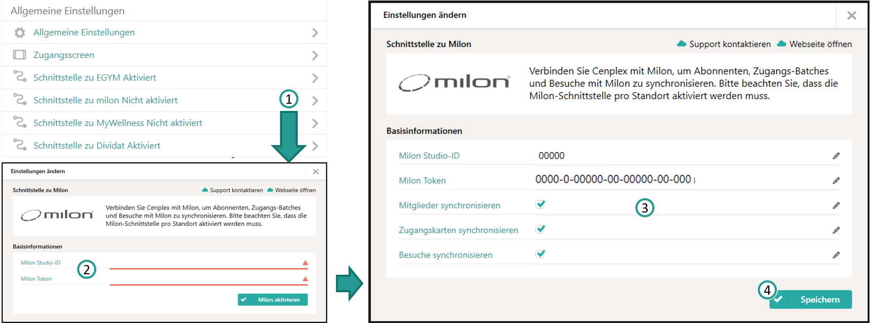Die Milon-Schnittstelle aktivieren