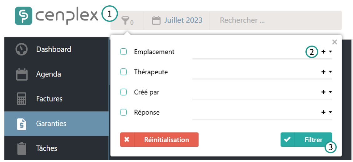 Filtre de l'emplacement