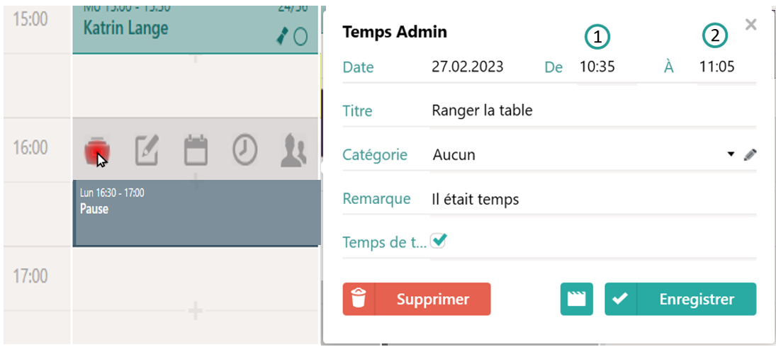 Saisir l'heure du temps Admin