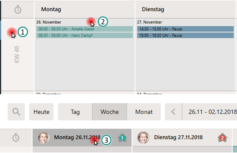 Navigation im Kalender