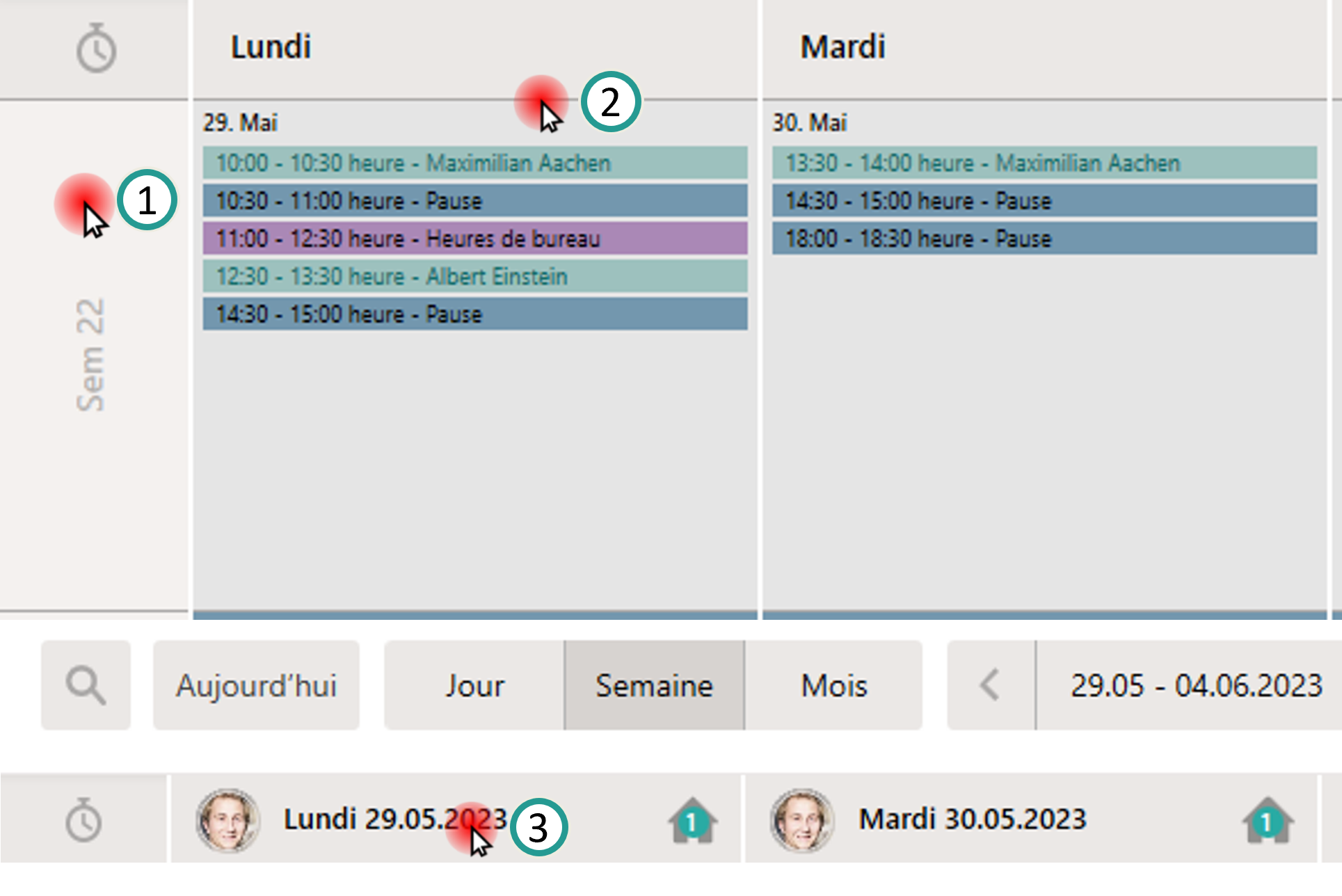 Navigation dans l'agenda