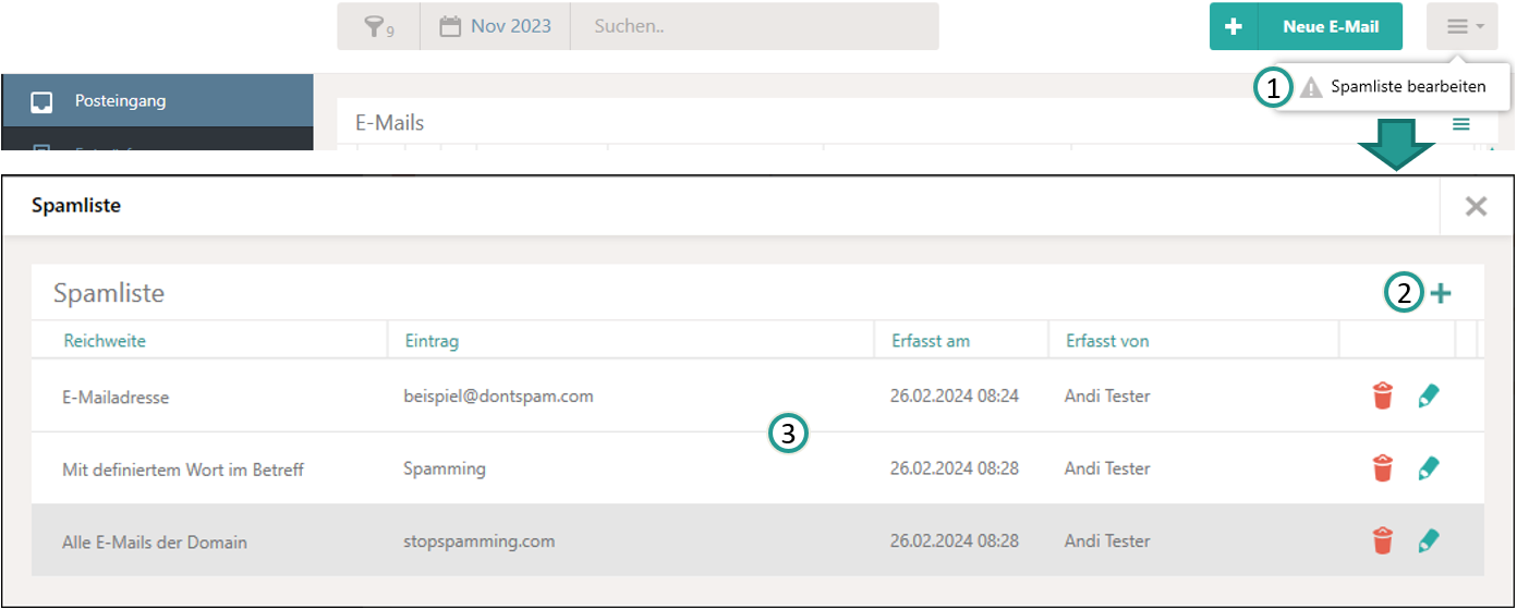 Spam-Liste bearbeiten