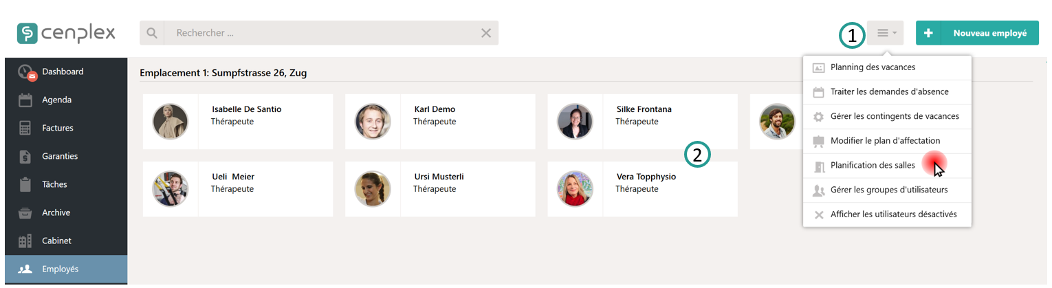 Ouvrir la planification des cabines