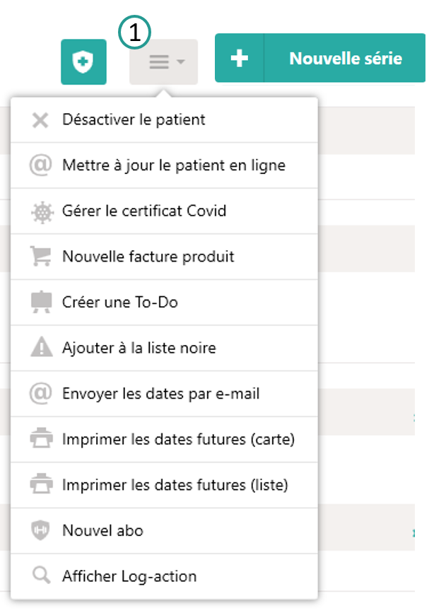 Menu d'actions