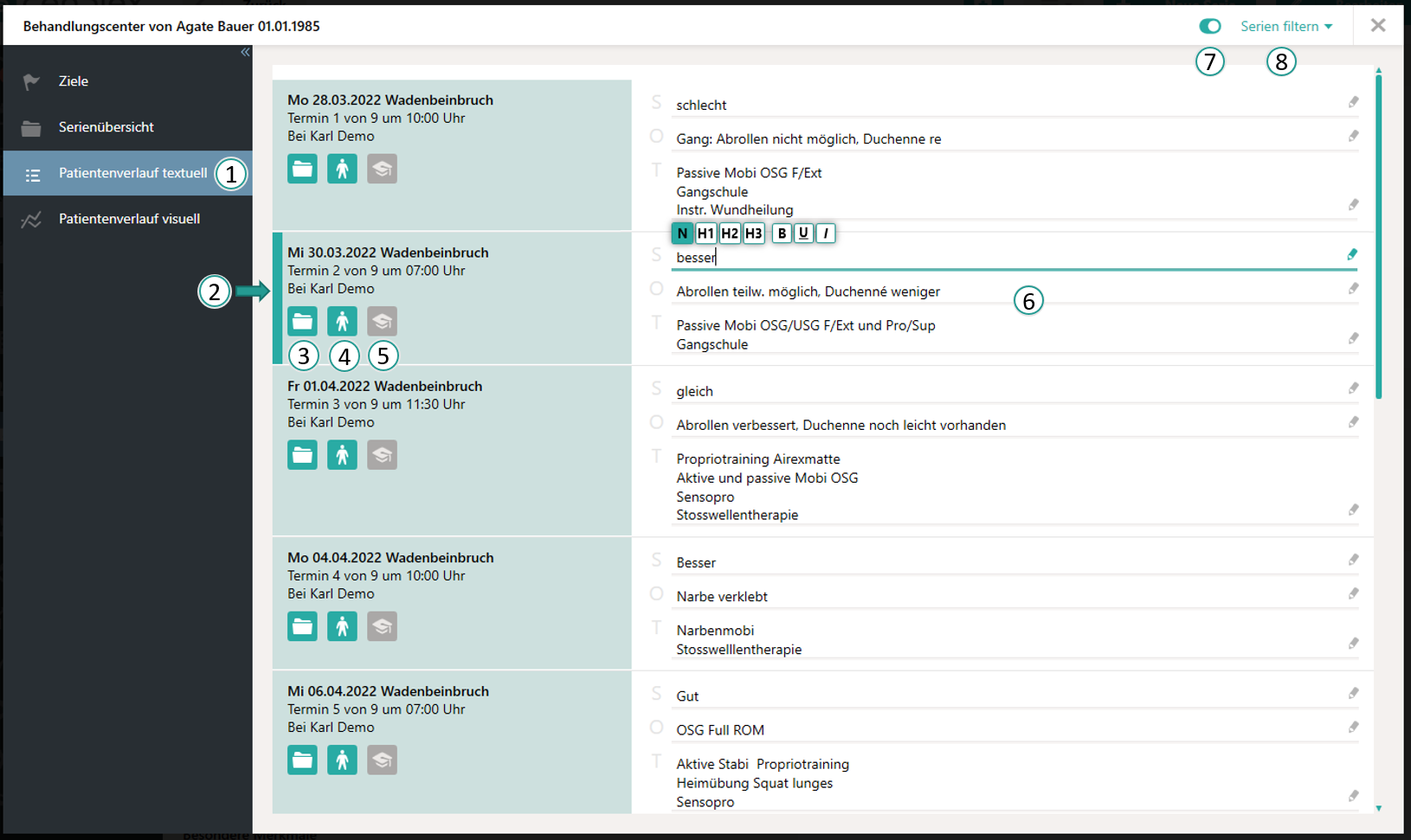 Patientenverlauf textuell