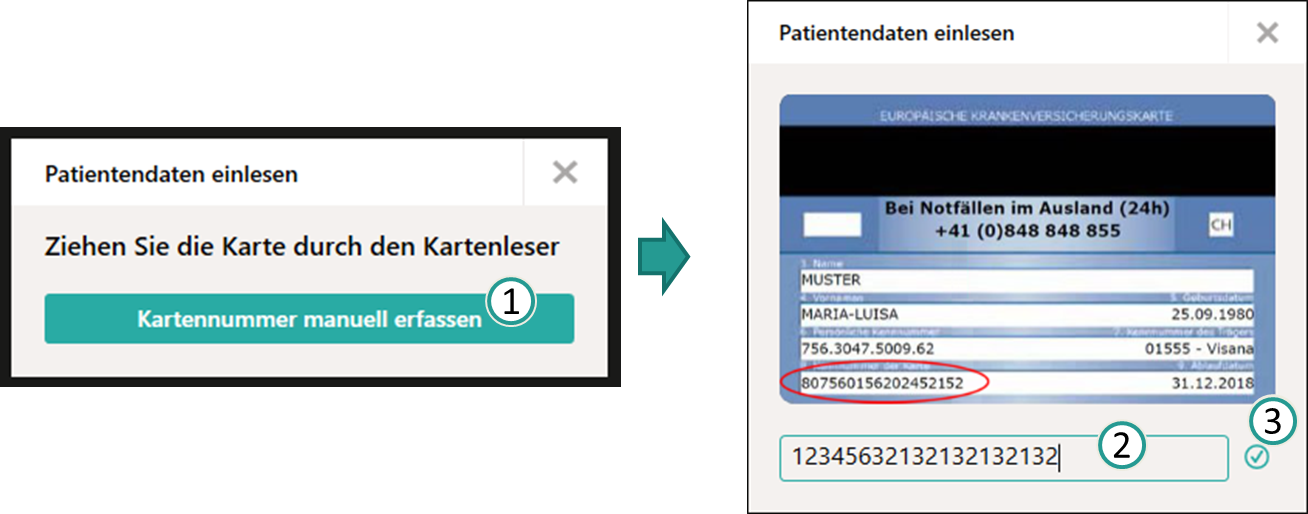 Manuelle Eingabe der Kartennummer