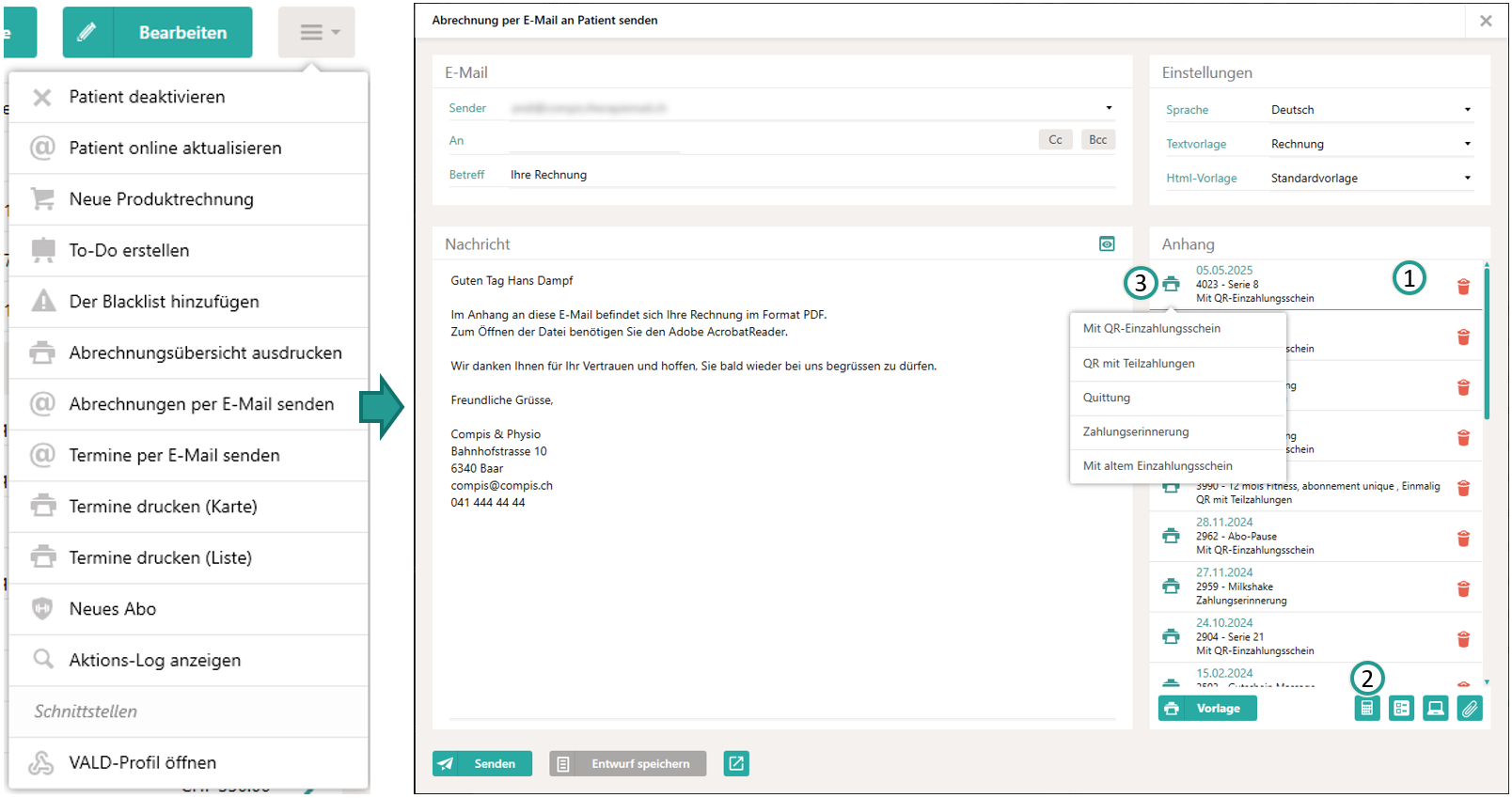 Abrechnungen per Mail senden