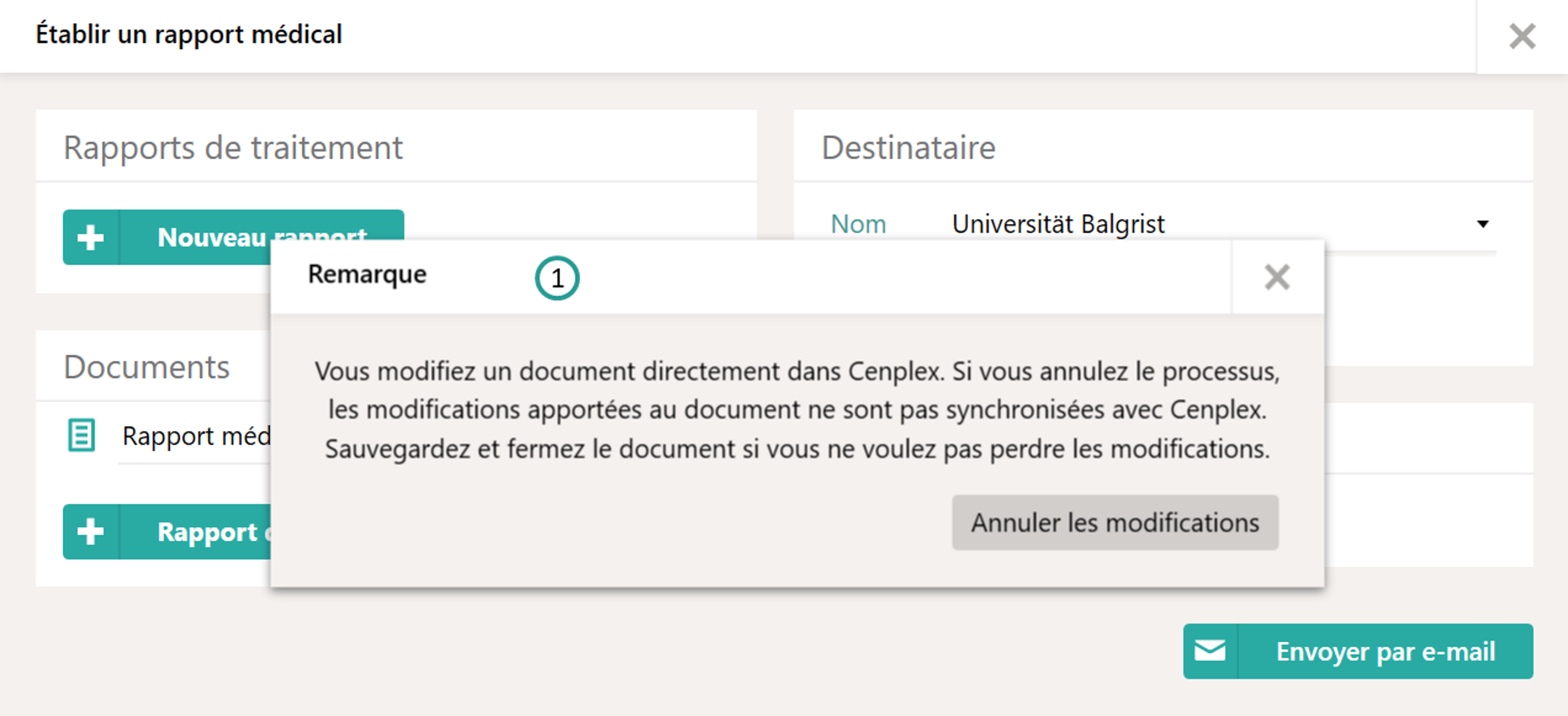 Dialogue de modification du document