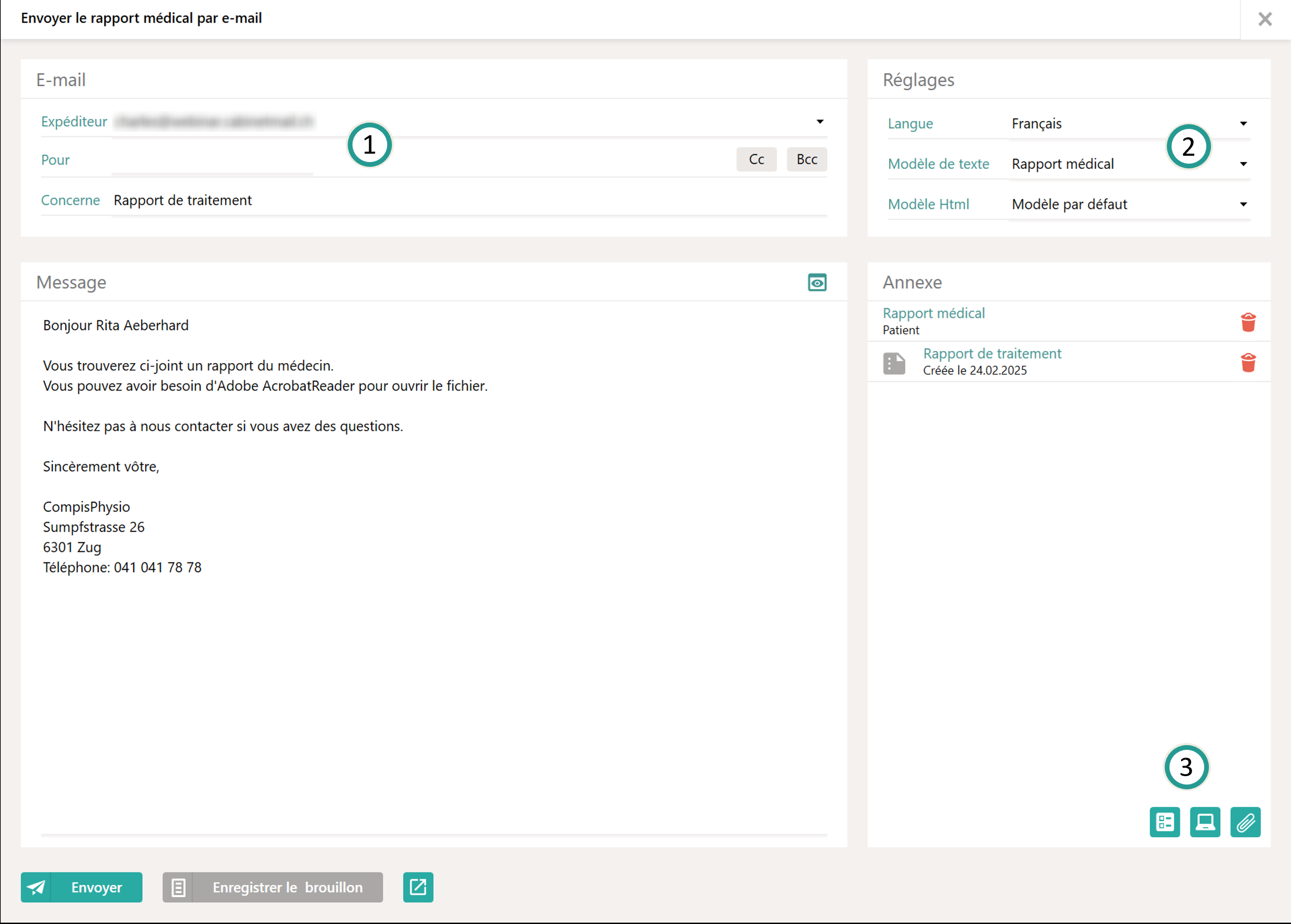 Envoyer le rapport médical par e-mail