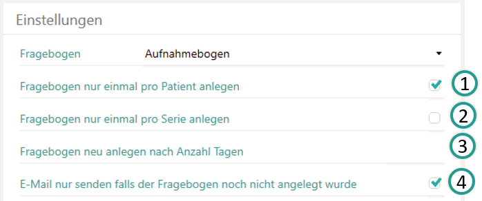 Einstellungen für Fragebogen