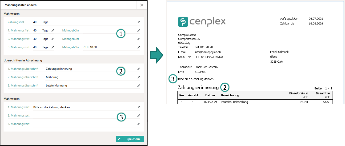 Einstellungen f&uuml;r Mahnungen