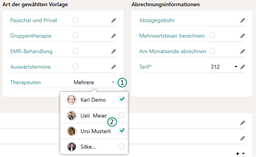 Therapeuten vordefinieren