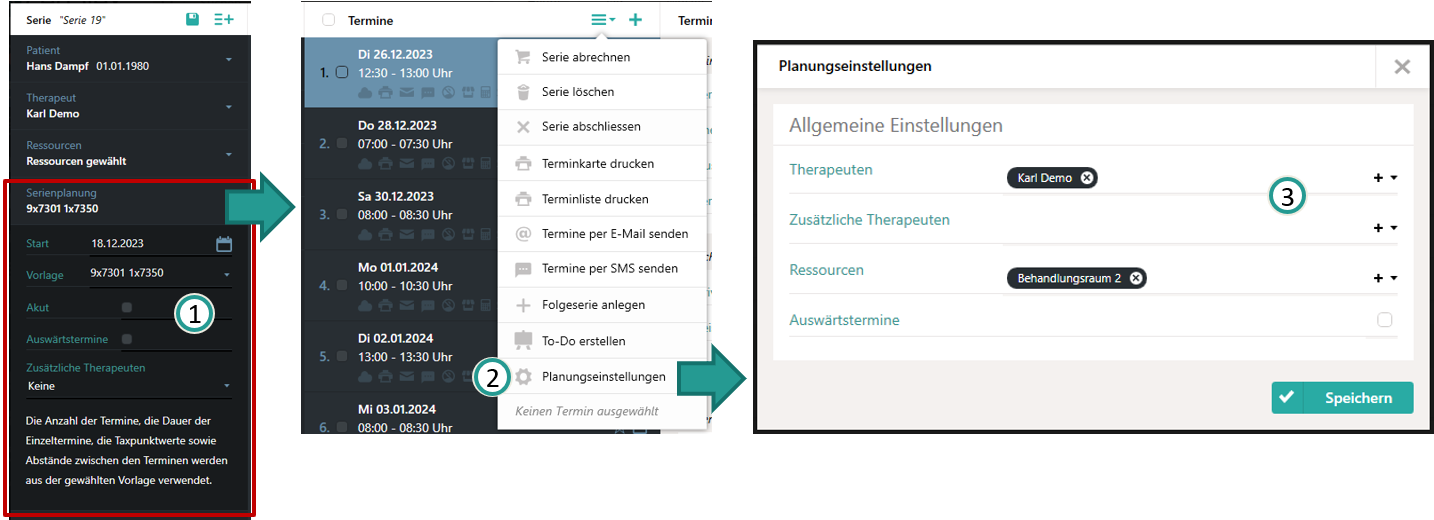 Serienplanung Einstellungen ändern