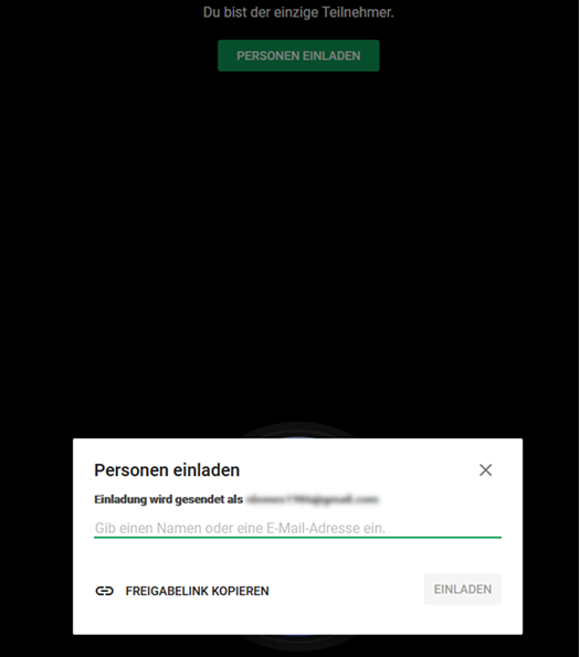 Hangout Link versenden oder Teilnehmer einladen