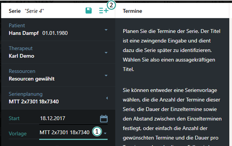 MTT-Serie anlegen