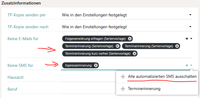 E-Mails oder SMS ausschalten