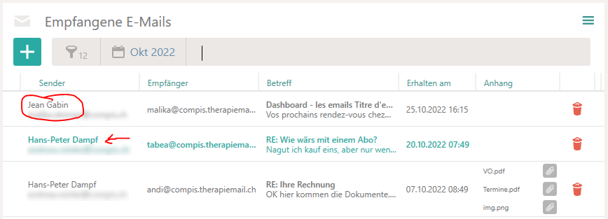 Anzeige des Patienten