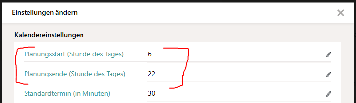Kalendereinstellungen