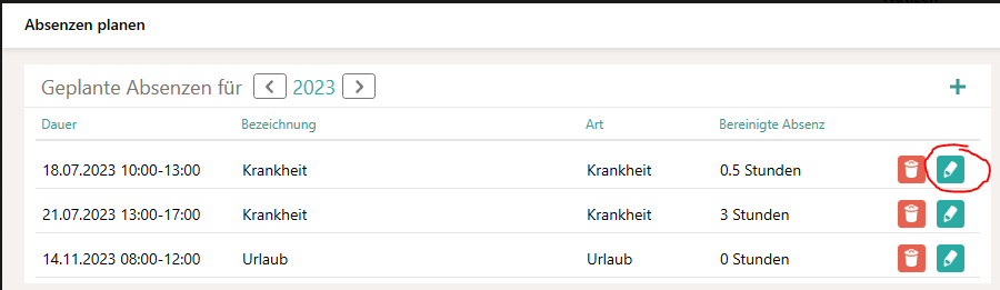 Absenzen ändern