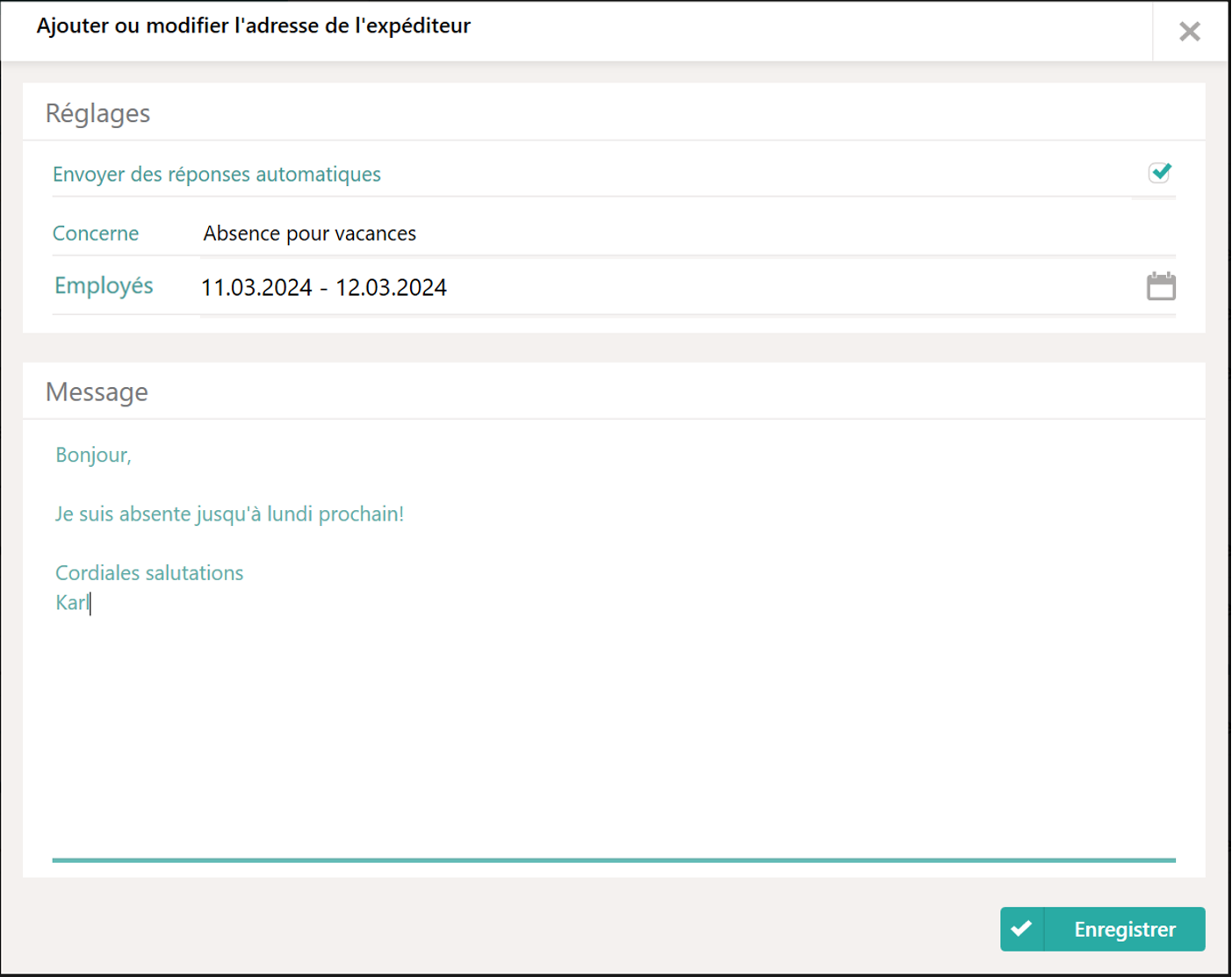 Notification d'absence