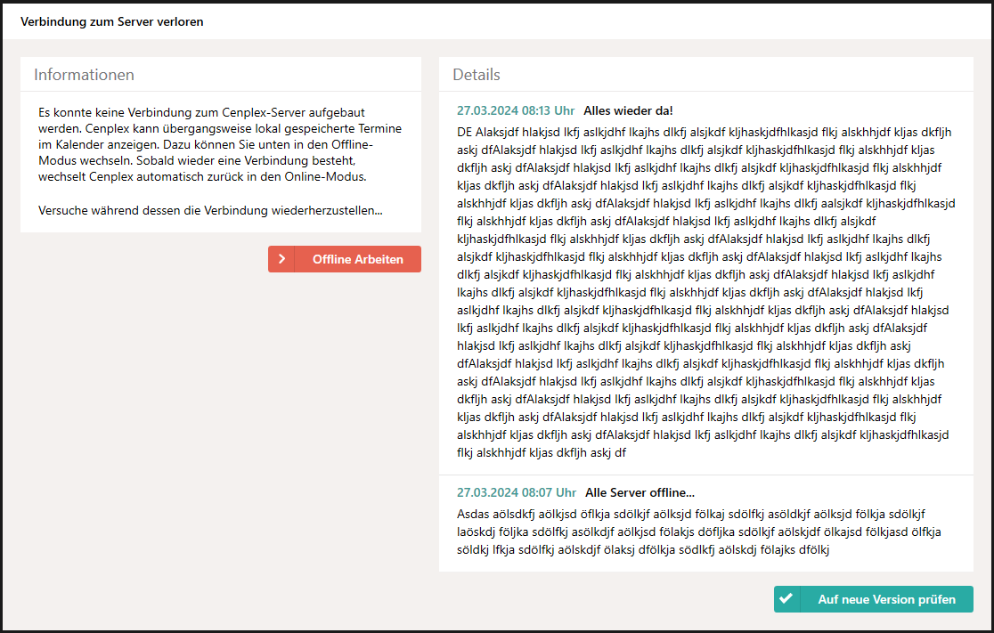 Perturbation des services de Cenplex