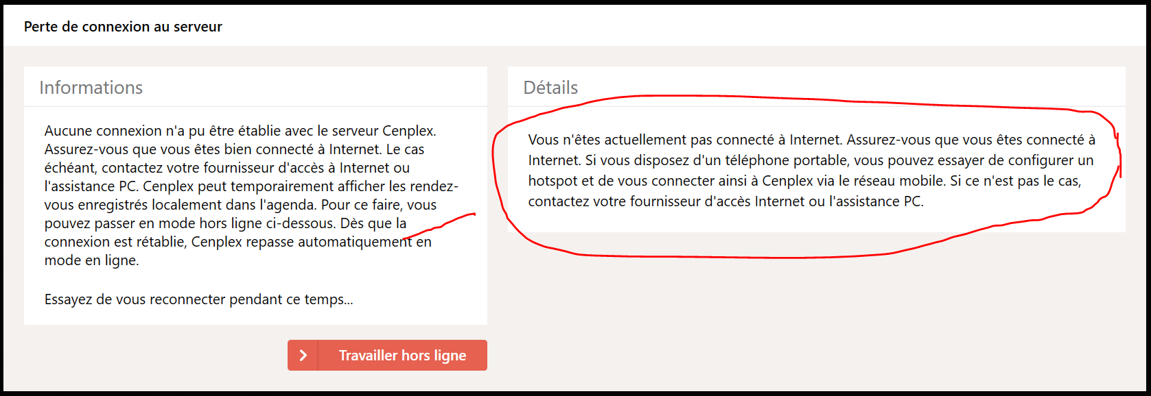 Aucune connexion Internet
