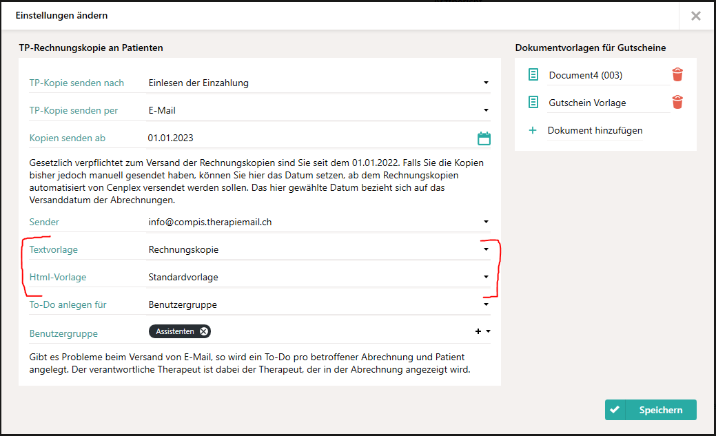 Einstellungen erweitert