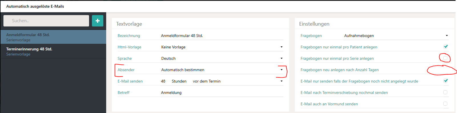 Einstellungen für den Mailversand