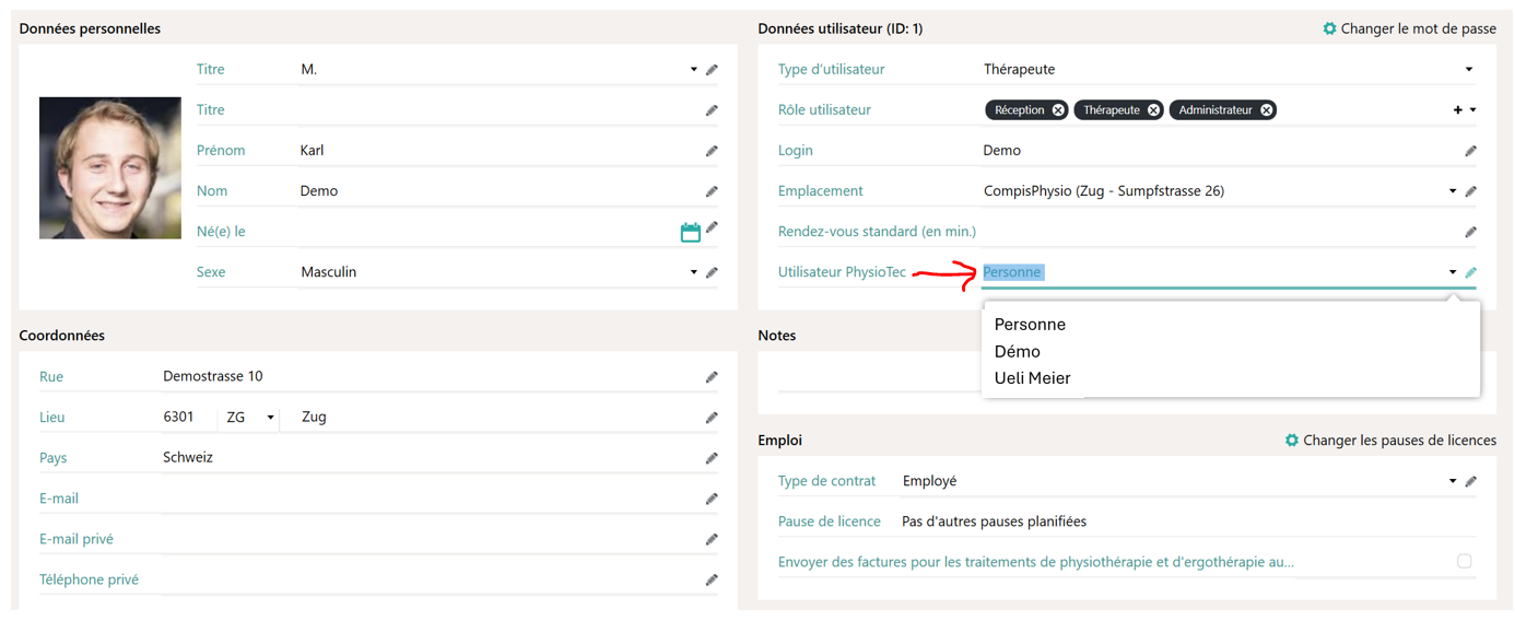 Attribuer des utilisateurs PhysioTec